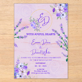 Elegante lila botanische Hochzeitseinladung Acryleinladungen