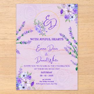 Elegante lila botanische Hochzeitseinladung Acryleinladungen