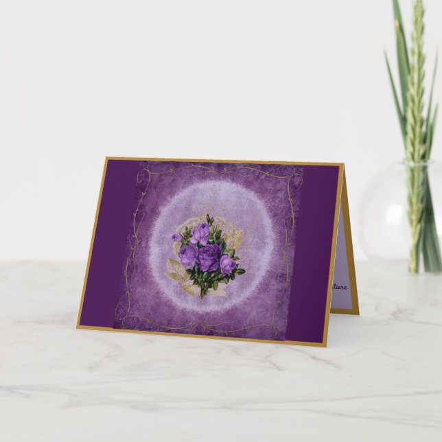 Elegante Lila Bouquet Gold Border Karte (Vorderseite)