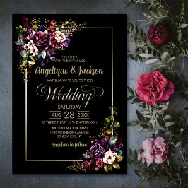 Elegante Lila Burgundy Black Floral Wedding Einladung
