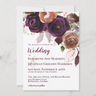 Elegante Lila Champagne Fall Floral Wedding Einladung