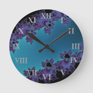 Elegante lila cyan-blaue Fraktal-Sammlung Runde Wanduhr