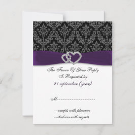 Elegante Lila Damask Diamante Hochzeit RSVP Karte