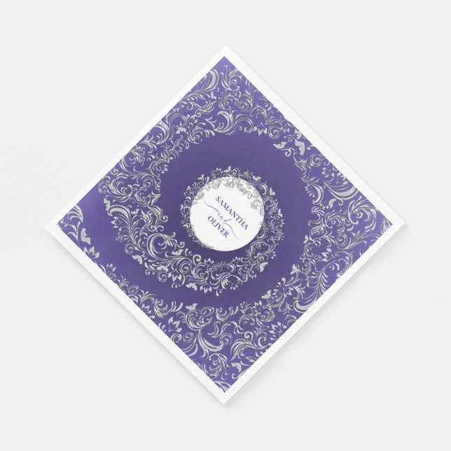Elegante Lila Damask Hochzeit Serviette (Ecke)