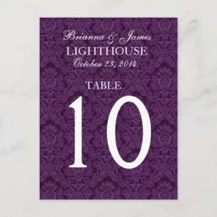 Elegante Lila Damask-Hochzeitskarte Postkarte