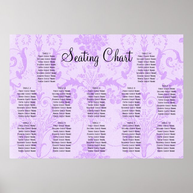 Elegante Lila Damask Hochzeitssitze Empfang Poster (Vorne)
