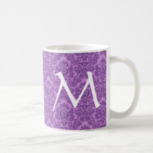 Elegante LILA Damast-Monogramm-Tasse Kaffeetasse