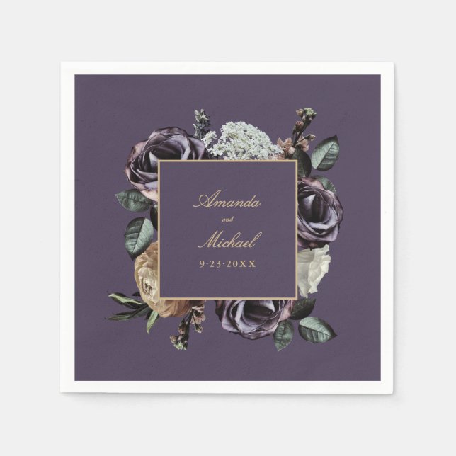 Elegante Lila dunkle Hochzeit im Herbst Serviette (Vorderseite)