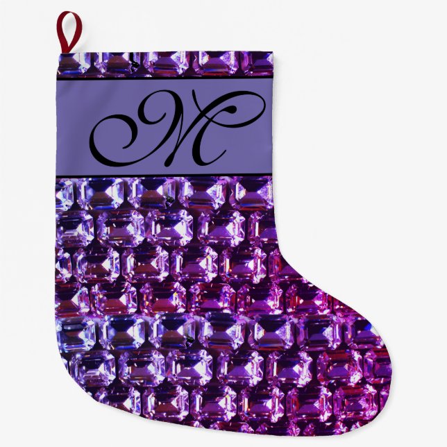 Elegante lila Edelsteine-Diamanten Großer Weihnachtsstrumpf (Vorderseite)