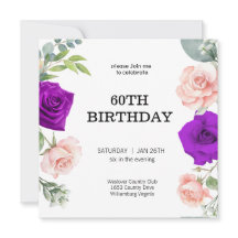 elegante lila Farbe 60. Geburtstag Einladung