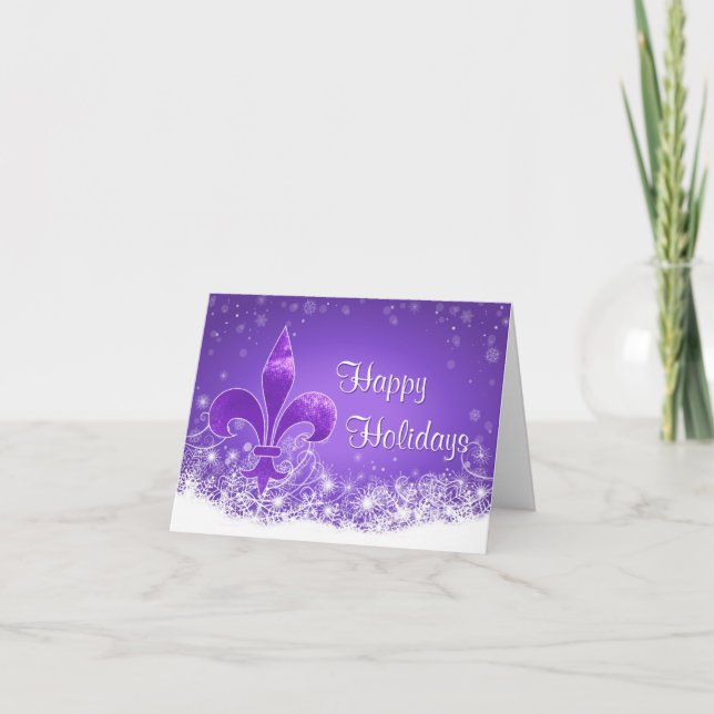 Elegante Lila Fleur-de-lis Snowflake Ferienkarte Karte (Vorderseite)