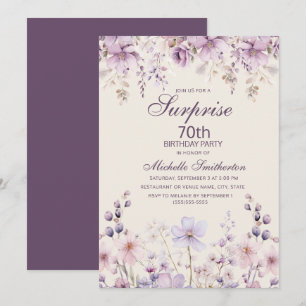 Elegante lila Flieder-Aquarell-Blumen zum 70. Einladung