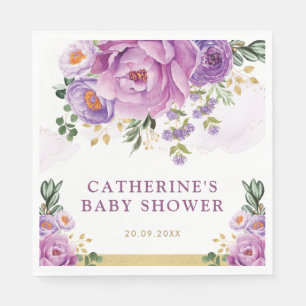 Elegante lila Fliederblumen Grün Babyparty Serviette
