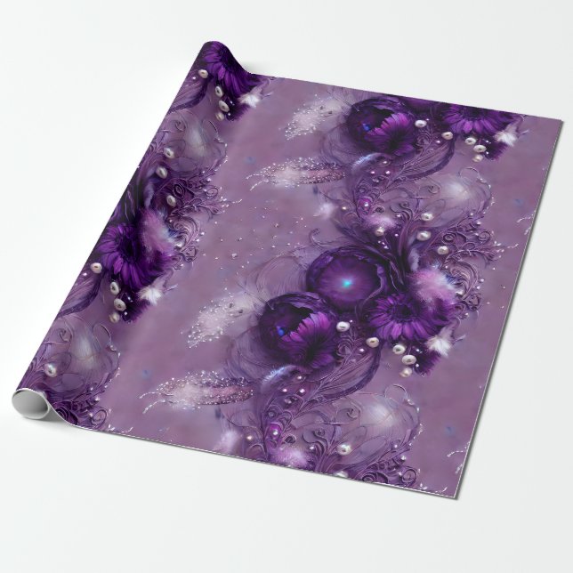 Elegante Lila Flora, Silvery und Perle Geschenkpapier (Ungerollt)
