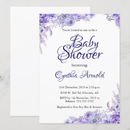 Elegante Lila Floral Baby Dusche Einladung