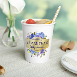 Elegante Lila Floral Gold Baby Dusche Willkommen Pappbecher