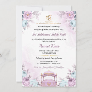 Elegante lila Floral Sukhmani Sahib Path Einladung