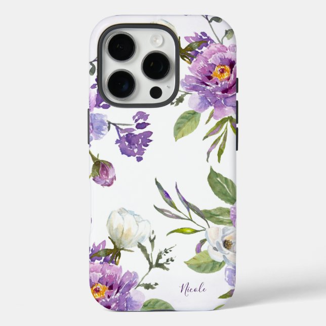 Elegante Lila florale botanische Personalisiert iPhone 16 Pro Hülle (Rückseite)