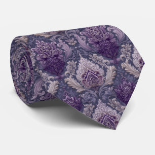 Elegante lila florale Damast-Hochzeit Krawatte