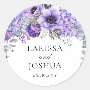 Elegante lila florale Grünzeug Hochzeit Runder Aufkleber
