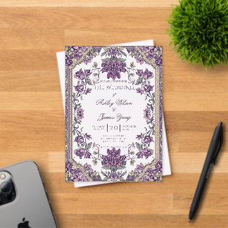 Elegante lila florale romantische Hochzeits-Einlad Acryleinladungen