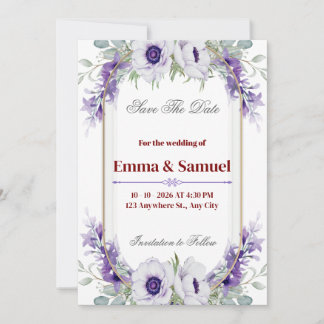 Elegante lila florale Save The Date Karte