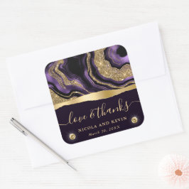 Elegante Lila Foil and Gold Glitzer Agate Wedding Quadratischer Aufkleber