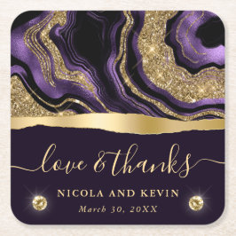 Elegante Lila Foil and Gold Glitzer Agate Wedding Rechteckiger Pappuntersetzer