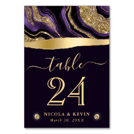 Elegante Lila Foil and Gold Glitzer Agate Wedding Tischnummer