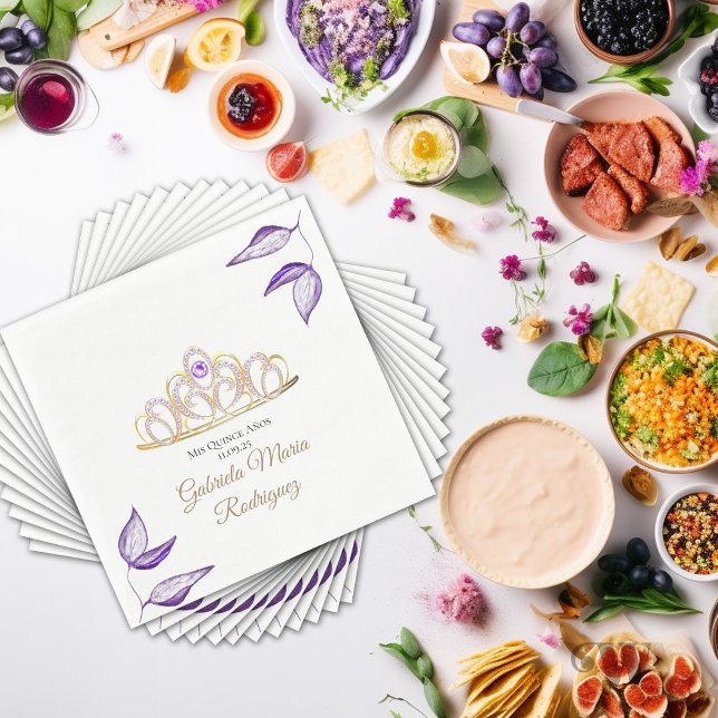 Elegante Lila Foliage und Tiara Quinceañera Serviette (Von Creator hochgeladen)