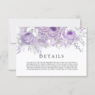 Elegante lila funkelnde Blumen Hochzeitsdetails Einladung