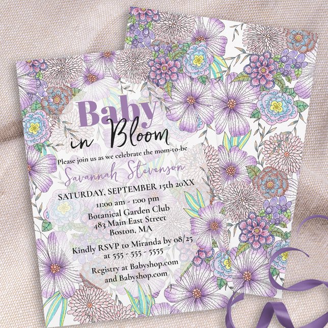 Elegante Lila Garden Blume Baby in Bloom Einladung (Von Creator hochgeladen)