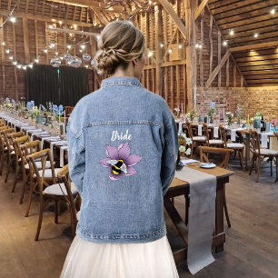 Elegante lila gelbe Blumen Wabenbiene Jeansjacke