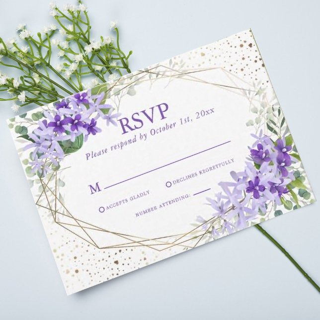 Elegante Lila geometrische Blume Hochzeit RSVP Karte (Von Creator hochgeladen)