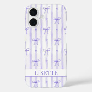Elegante lila gestreifte Kokettenbögen Monogramm iPhone 16 Hülle