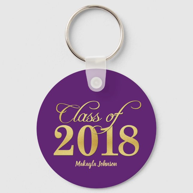 Elegante Lila & Gold Class 2018 Abschluss Schlüsselanhänger (Vorderseite)