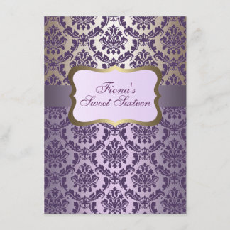 Elegante Lila & Gold Damask Geburtstag Einladung