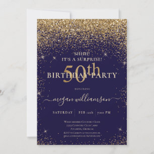 Elegante Lila Gold Glitzer 50. Geburtstagsparty Einladung