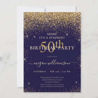 Elegante Lila Gold Glitzer 50. Geburtstagsparty Einladung
