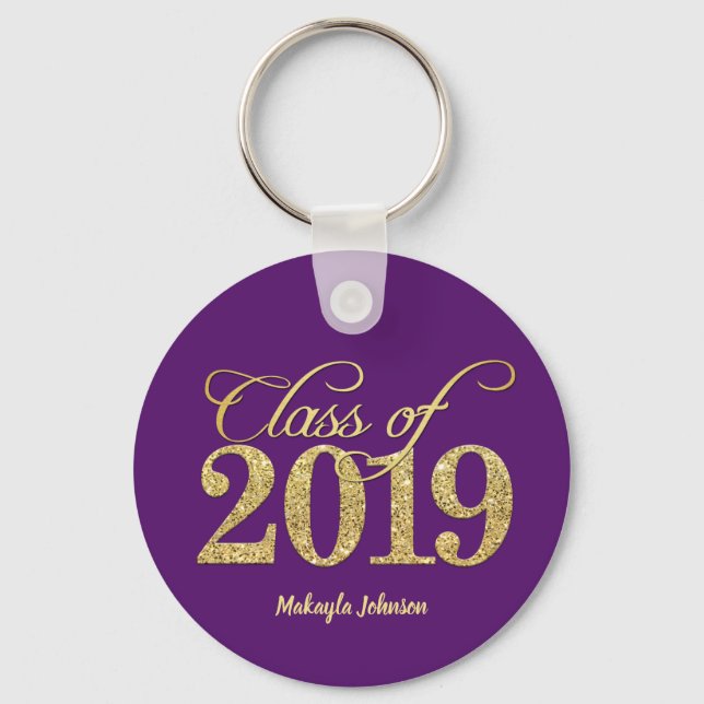 Elegante Lila & Gold Glitzer Class 2019 Schlüsselanhänger (Vorderseite)