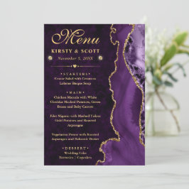 Elegante Lila & Gold Imitate Glitzer Agate Wedding Menükarte