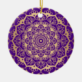 Elegante Lila Gold Mandala Boho Chic Blume Keramik Ornament