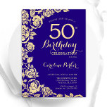 Elegante Lila Gold-Rose 50. Geburtstag Einladung<br><div class="desc">Lila Gold Floral 50. Geburtstag Party Einladung. Elegantes Design mit Rose,  Imitaten Goldfolie und Typografie Script Schriftart. Die trendige Einladungskarte eignet sich perfekt für eine stilvolle Damenfeier. Kann für jedes Alter angepasst werden. Gedruckte Zazzle Einladungen oder Sofortdownload digitalen druckbaren Vorlage.</div>