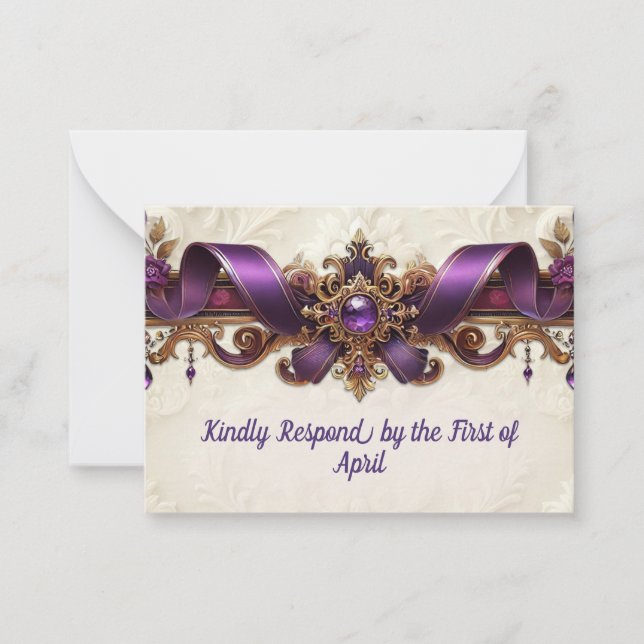 Elegante Lila- & Gold RSVP-Karte Mitteilungskarte (Vorderseite)