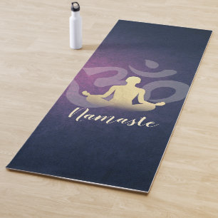 Elegante Lila Gold Yoga Meditation Pose Om Symbol Yogamatte