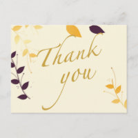 Elegante Lila goldene Blätter Danke Postcard
