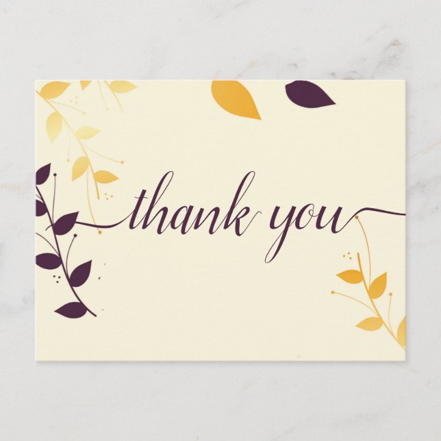 Elegante Lila goldene Blätter Danke Postcard Postkarte (Vorderseite)