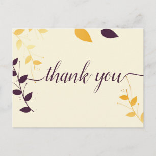 Elegante lila goldene Blätter Danke Postkarte