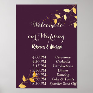 Elegante Lila Goldene Blätter Poster