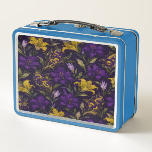 Elegante lila goldene Blumen-Metall-Lunchbox Metall Brotdose